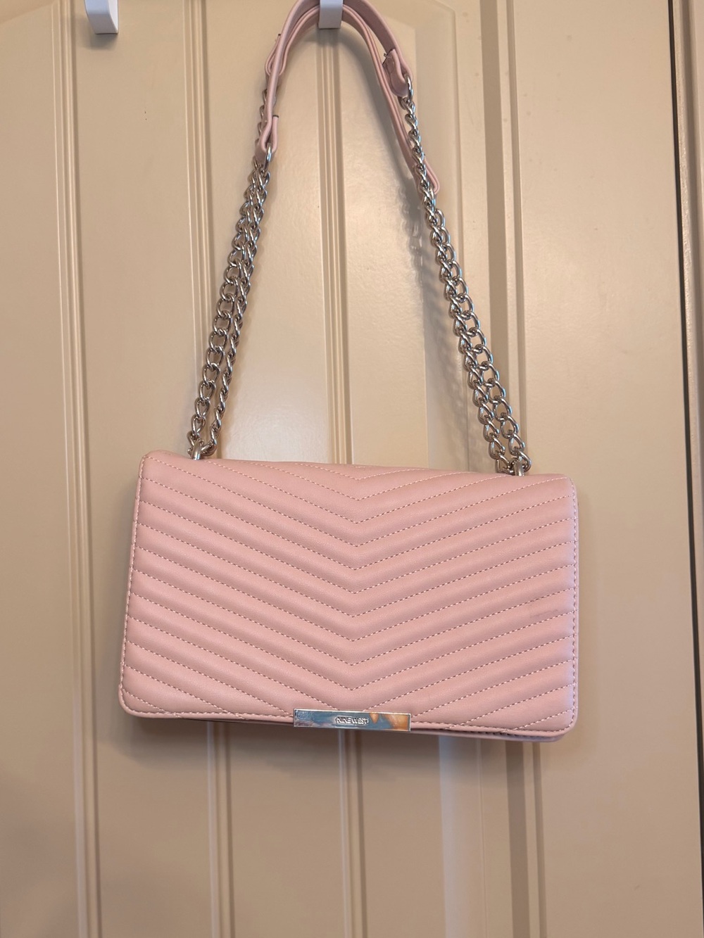 Nine West Blush Pink Chevron Quilted Shoulder Bag with Chain Strap